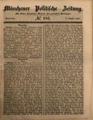 Münchener politische Zeitung (Süddeutsche Presse) Donnerstag 3. August 1843