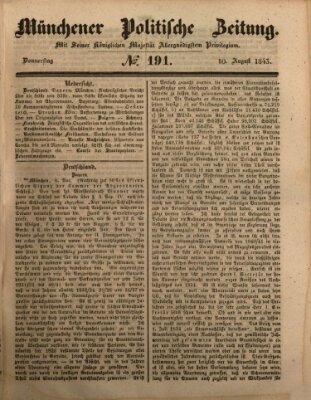 Münchener politische Zeitung (Süddeutsche Presse) Donnerstag 10. August 1843