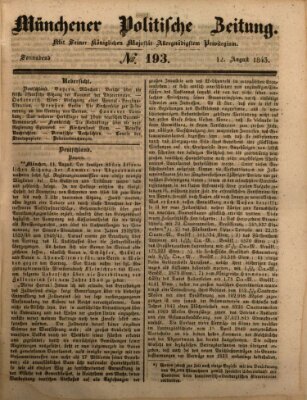 Münchener politische Zeitung (Süddeutsche Presse) Samstag 12. August 1843