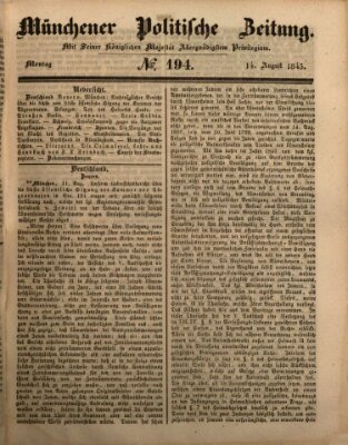 Münchener politische Zeitung (Süddeutsche Presse) Montag 14. August 1843