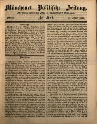 Münchener politische Zeitung (Süddeutsche Presse) Montag 21. August 1843