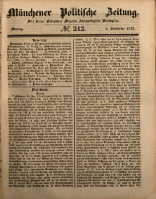 Münchener politische Zeitung (Süddeutsche Presse) Montag 4. September 1843