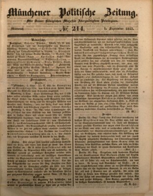 Münchener politische Zeitung (Süddeutsche Presse) Mittwoch 6. September 1843