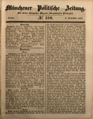 Münchener politische Zeitung (Süddeutsche Presse) Freitag 8. September 1843