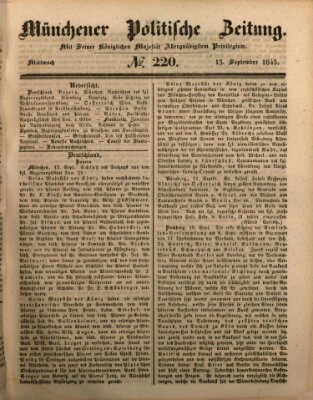 Münchener politische Zeitung (Süddeutsche Presse) Mittwoch 13. September 1843