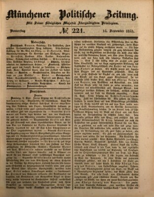 Münchener politische Zeitung (Süddeutsche Presse) Donnerstag 14. September 1843