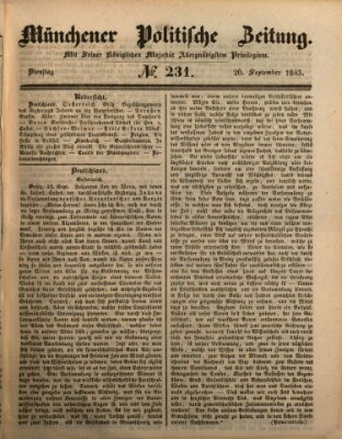 Münchener politische Zeitung (Süddeutsche Presse) Dienstag 26. September 1843