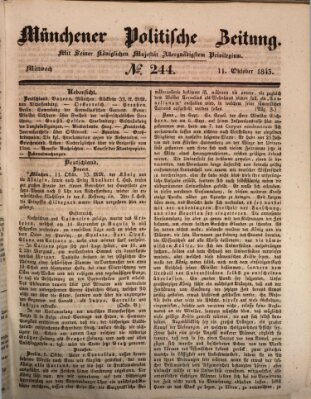 Münchener politische Zeitung (Süddeutsche Presse) Mittwoch 11. Oktober 1843