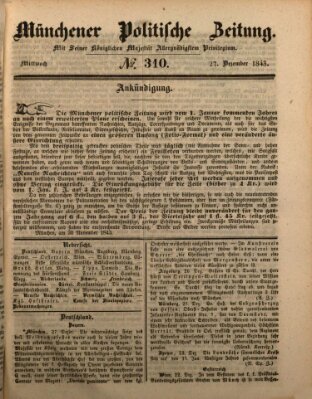 Münchener politische Zeitung (Süddeutsche Presse) Mittwoch 27. Dezember 1843