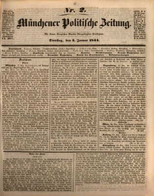 Münchener politische Zeitung (Süddeutsche Presse) Dienstag 2. Januar 1844