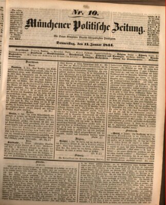 Münchener politische Zeitung (Süddeutsche Presse) Donnerstag 11. Januar 1844