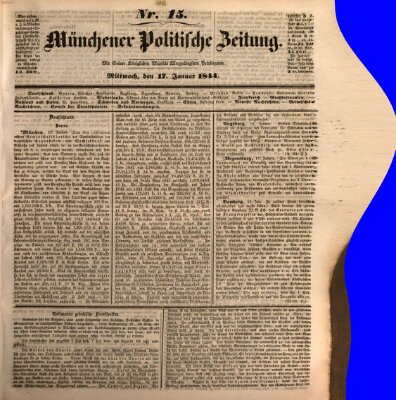 Münchener politische Zeitung (Süddeutsche Presse) Mittwoch 17. Januar 1844