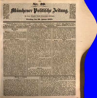 Münchener politische Zeitung (Süddeutsche Presse) Dienstag 23. Januar 1844