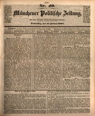 Münchener politische Zeitung (Süddeutsche Presse) Donnerstag 15. Februar 1844