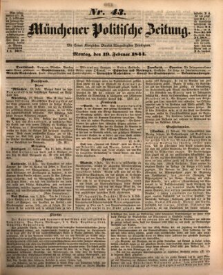 Münchener politische Zeitung (Süddeutsche Presse) Montag 19. Februar 1844