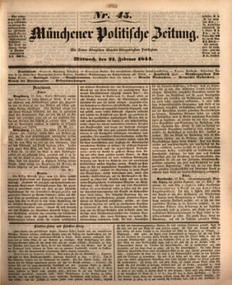 Münchener politische Zeitung (Süddeutsche Presse) Mittwoch 21. Februar 1844