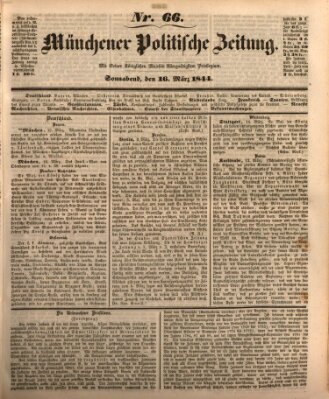 Münchener politische Zeitung (Süddeutsche Presse) Samstag 16. März 1844