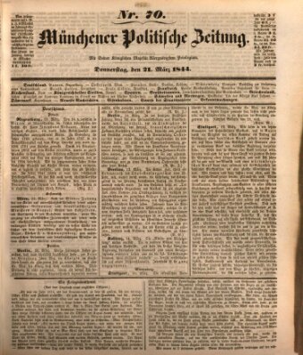 Münchener politische Zeitung (Süddeutsche Presse) Donnerstag 21. März 1844