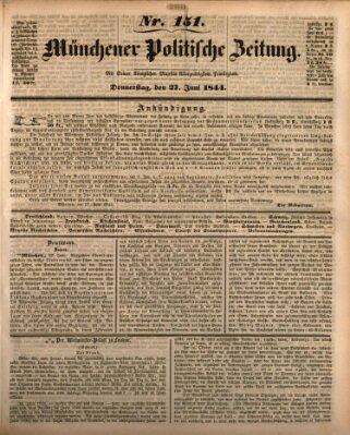 Münchener politische Zeitung (Süddeutsche Presse) Donnerstag 27. Juni 1844