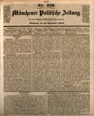 Münchener politische Zeitung (Süddeutsche Presse) Mittwoch 11. September 1844