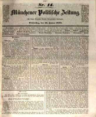 Münchener politische Zeitung (Süddeutsche Presse) Donnerstag 16. Januar 1845