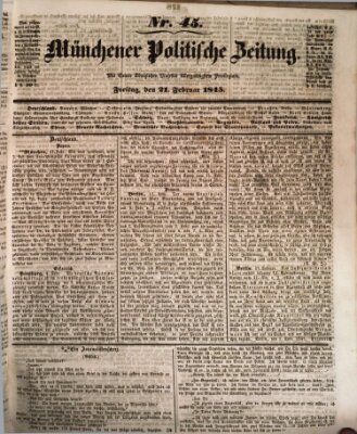 Münchener politische Zeitung (Süddeutsche Presse) Freitag 21. Februar 1845