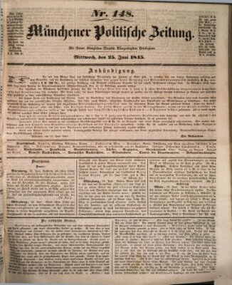 Münchener politische Zeitung (Süddeutsche Presse) Mittwoch 25. Juni 1845