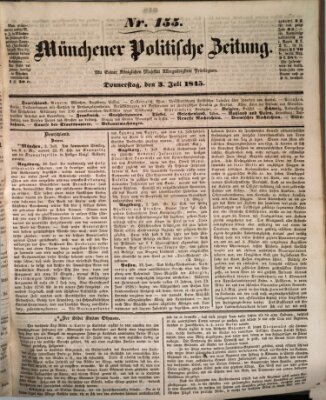 Münchener politische Zeitung (Süddeutsche Presse) Donnerstag 3. Juli 1845