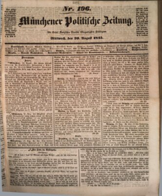 Münchener politische Zeitung (Süddeutsche Presse) Mittwoch 20. August 1845