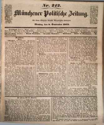 Münchener politische Zeitung (Süddeutsche Presse) Montag 8. September 1845