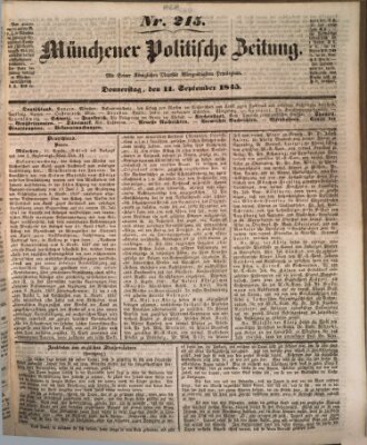 Münchener politische Zeitung (Süddeutsche Presse) Donnerstag 11. September 1845