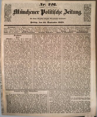 Münchener politische Zeitung (Süddeutsche Presse) Freitag 12. September 1845