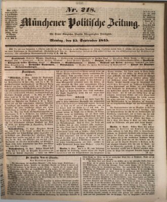 Münchener politische Zeitung (Süddeutsche Presse) Montag 15. September 1845