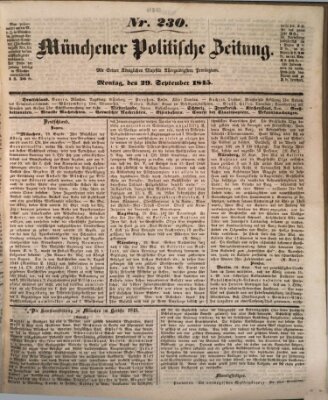 Münchener politische Zeitung (Süddeutsche Presse) Montag 29. September 1845