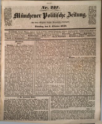 Münchener politische Zeitung (Süddeutsche Presse) Dienstag 7. Oktober 1845