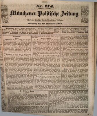 Münchener politische Zeitung (Süddeutsche Presse) Mittwoch 19. November 1845