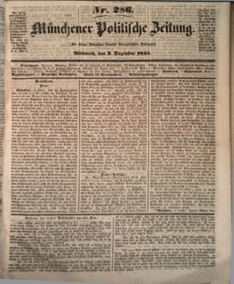 Münchener politische Zeitung (Süddeutsche Presse) Mittwoch 3. Dezember 1845