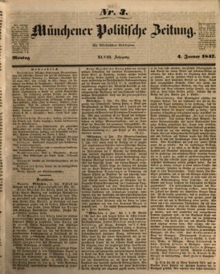 Münchener politische Zeitung (Süddeutsche Presse) Montag 4. Januar 1847