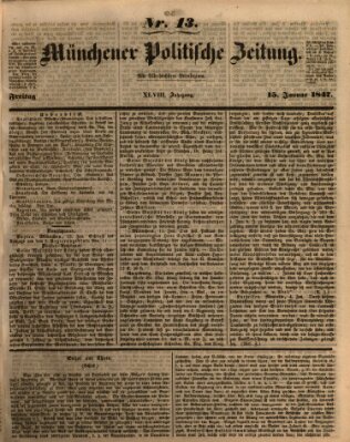 Münchener politische Zeitung (Süddeutsche Presse) Freitag 15. Januar 1847