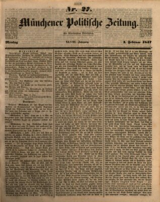 Münchener politische Zeitung (Süddeutsche Presse) Montag 1. Februar 1847