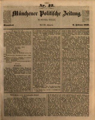 Münchener politische Zeitung (Süddeutsche Presse) Samstag 6. Februar 1847