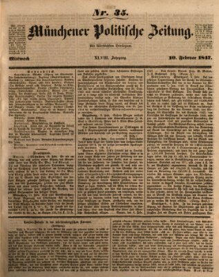 Münchener politische Zeitung (Süddeutsche Presse) Mittwoch 10. Februar 1847