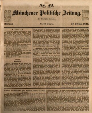 Münchener politische Zeitung (Süddeutsche Presse) Mittwoch 17. Februar 1847