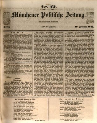 Münchener politische Zeitung (Süddeutsche Presse) Freitag 19. Februar 1847