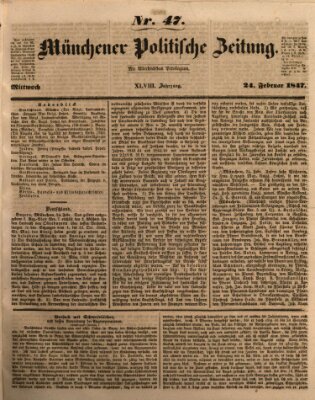 Münchener politische Zeitung (Süddeutsche Presse) Mittwoch 24. Februar 1847