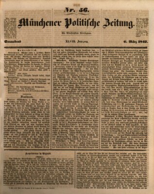 Münchener politische Zeitung (Süddeutsche Presse) Samstag 6. März 1847