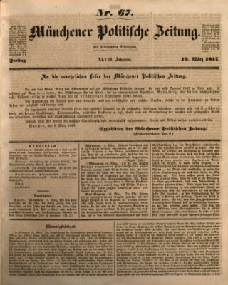 Münchener politische Zeitung (Süddeutsche Presse) Freitag 19. März 1847