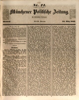 Münchener politische Zeitung (Süddeutsche Presse) Mittwoch 24. März 1847