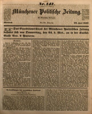 Münchener politische Zeitung (Süddeutsche Presse) Mittwoch 23. Juni 1847