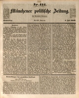 Münchener politische Zeitung (Süddeutsche Presse) Donnerstag 1. Juli 1847